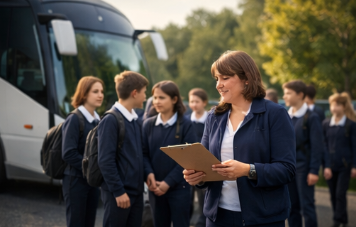 Teacher verifying students before a school trip